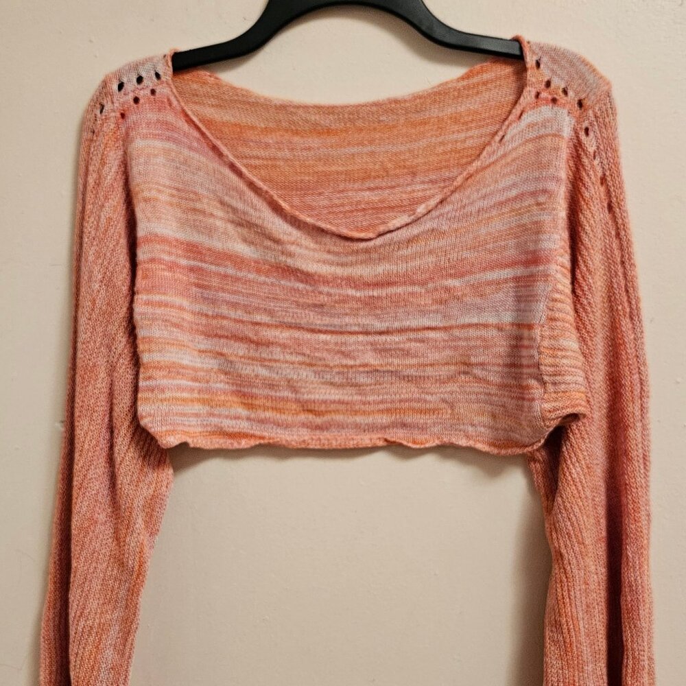 WOMENS ORANGE'S & PINK'S FLOWY CROP TOP W/WIDE ARMS